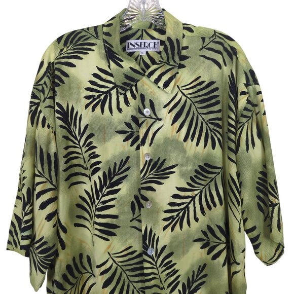 Inserch Mens Green Black Men's Shirt Sz XL Leaf Pattern Button-Up Short Sleeve - Picture 3 of 14